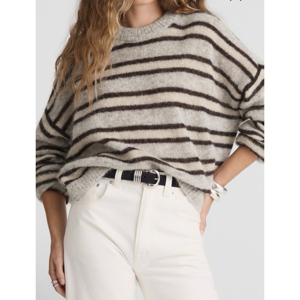 Madewell Stripe Alpaca Blend Sweater Black Iris Trio Lightweight Size Medium